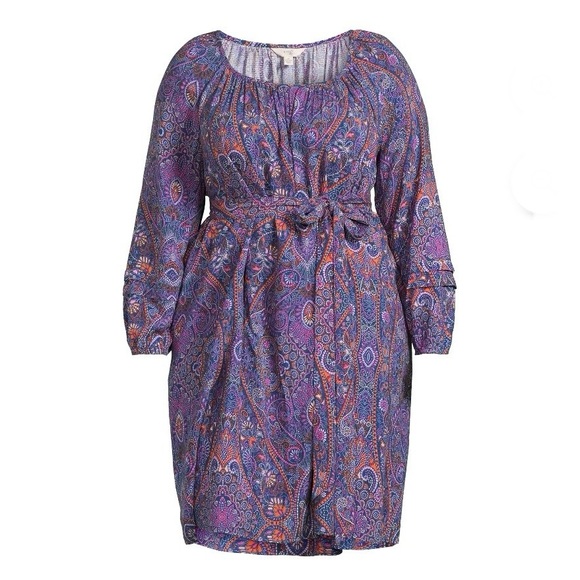 Terra & Sky Women's Boho Paisley  Shirred Mini Dress Plus Size 0X (14W) - Picture 4 of 14